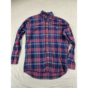 Scott Foster Mens Plaid Button Down Shirt Purple Pink Blue Cotton Size M